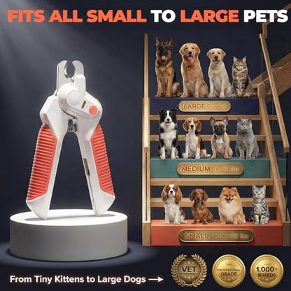 Dogs & Cats Nail Clippers with Light – Safety Guard Pet Nail Trimmer Reveals the Quick, Stainless Steel Blades, Beginner Friendly Grooming Tool for Home Use, Suitable for Small, Medium & Large Pets - color: Orange