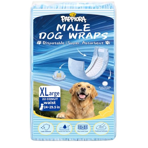 Male Dog Diapers Disposable Waist 24–29.5”, 22 Count, Soft Dry-Touch Inner Layer, Super Absorbent, Leakproof, Wetness Indicator, Adjustable Tabs, XL