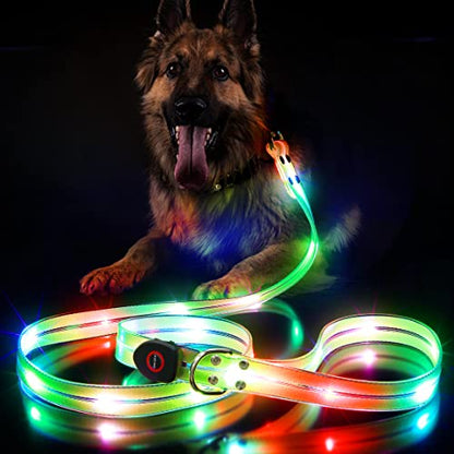 LED Waterproof Pet Dog Leash USB Rechargeable Fashionable Color Glow in the Dark Night Walk Safety Dog Leash for Medium to Large Dogs - color: Lightgreen
