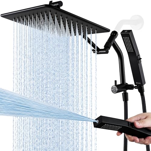 G-Promise All Metal 10 Inch Rain Shower Head with Power Wash Mode Handheld Spray Combo, Pause Setting 3-way Diverter, Full Body Coverage Waterfall Showerhead, Luxury Bathroom Upgrade (Matte Black) - color: Matte Black, size: 10 Inches