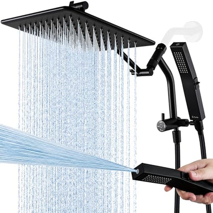 G-Promise All Metal 10 Inch Rain Shower Head with Power Wash Mode Handheld Spray Combo, Pause Setting 3-way Diverter, Full Body Coverage Waterfall Showerhead, Luxury Bathroom Upgrade (Matte Black) - color: Matte Black, size: 10 Inches