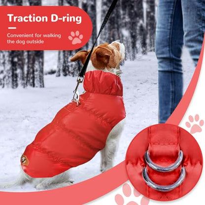 ABRRLO Winter Warm Dog Jacket for Small Medium Dogs Cat Cold Weather Coats with Harness Paded Dog Fleece Vest Waterproof Windproof Dogs Snow Jacket Pet Puppy Clothes (Red,S) - color: Red, size: Small