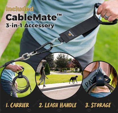 ROYAL PAW Dog Tie Out Cable and Stake 20ft - for Large Dogs up to 300 lbs - Heavy Duty Tether and Dog Stake for Yard, Beach & Camping Outside (Black, L/XL - 20ft) - size: L/XL - 20ft