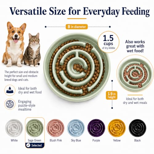 Ceramic Slow Feeder Dog Bowls with Anti-Slip, Slow Feeder & Non-Slip Design, Boredom and Anxiety Reducer, Suitable for All Breed Dogs and Cat (Ceramic-Green) - color: Ceramic-Green