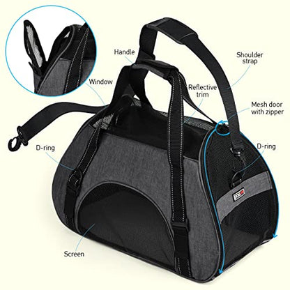 Dogline Carrier Bag Airline Approved Carrier for Dogs and Cats, Size M, Grey - color: Grey, size: H 13" x W 9" x L 21"