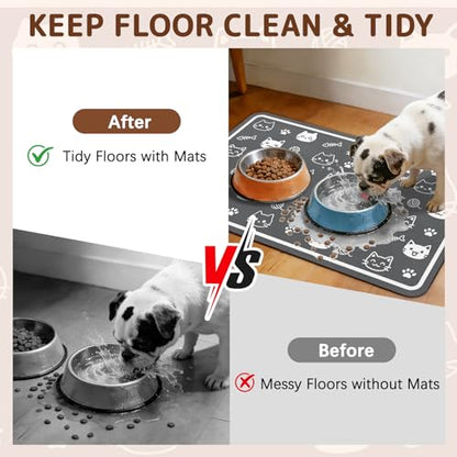 Dog Food Mat for Bowls, Absorbent Quick Dry Dog Cat Mats for Food and Water, Non-Slip Backing Pet Mat Pet Supplies - Cute Cat Pattern - color: Cat1