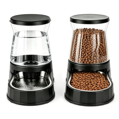 Automatic Dog Feeder and Water Dispenser with Stainless Steel Bowl, Dog Gravity Food Feeder and Waterer for Large Medium Pets 2.1 Gallon x 2 - size: 2.1 Gallon Set