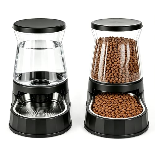 Automatic Dog Feeder and Water Dispenser with Stainless Steel Bowl, Dog Gravity Food Feeder and Waterer for Large Medium Pets 2.1 Gallon x 2 - size: 2.1 Gallon Set
