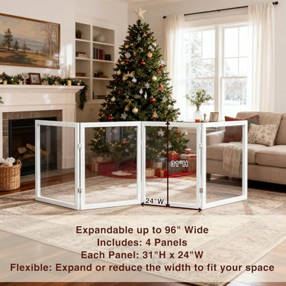 Extra Wide Clear Dog Gate 31" Tall Clear Acrylic Freestanding Dog gate Transparent Pet Gate for Doorways Stairs 4 Panel(55"-92" W) - size: 31"H x 96"W (4 Panels x 24"W Each)