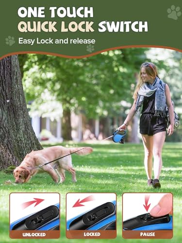 Retractable Dog Leash with Led Light, Douexio 16ft Rechargeable Walking Dog Leash for Small Medium Dogs Up to 66 lbs,360° Tangle-Free, One-Button Control, High Strength Hook - color: Blue, size: 0-66lbs