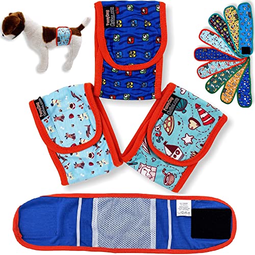 Pack of 3 Dog Belly Band Puppy Diapers Male Boy Belly Wrap Reusable Washable for Small Dog Breeds (L: Waist 15" - 17", Orange Trim) - color: Pack of 3 - Orange Trim, size: L: Waist 15" - 17"