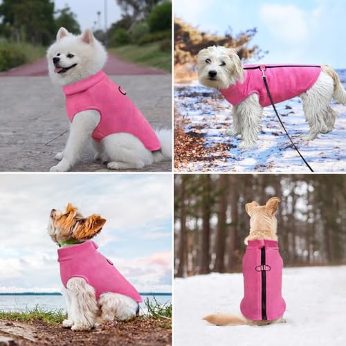 Idepet Dog Fleece Vest Sweater Zip Up Warm Pullover Dogs Jacket with D-Ring Leash Winter Cold Weater Coat Pet Sweatershirt Clothes Hoodie for Small Medium Dogs Boy Girl (Rose Red, XS) - color: Rose Red, size: XS