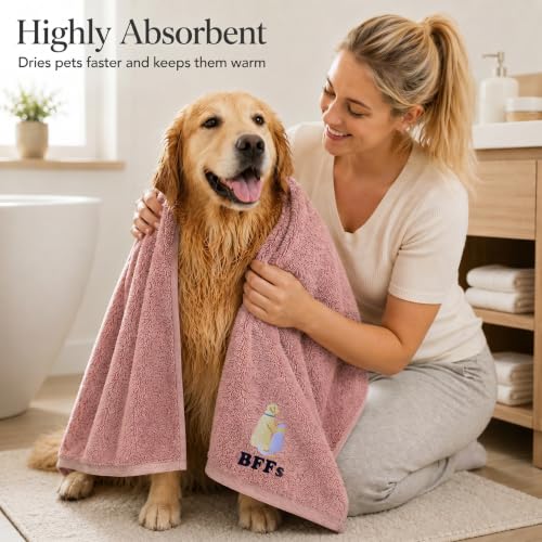 DAN RIVER Dog Towel - Pack of 1, 100% Cotton, 20x40, Ultra Soft 450 GSM, Super Absorbent & Quick Drying Towel for Dogs, Cats, and Other Pets, Dusty Rose. - color: Dusty Rose-bffs