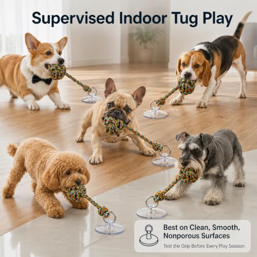Interactive Dog Toys for Small and Medium Dogs, 2 Pack Suction Cup Tug of War Dog Toy, Puppy Teething & Enrichment Toys for Boredom, Durable Cotton Rope