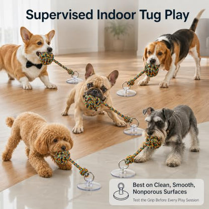 Interactive Dog Toys for Small and Medium Dogs, 2 Pack Suction Cup Tug of War Dog Toy, Puppy Teething & Enrichment Toys for Boredom, Durable Cotton Rope