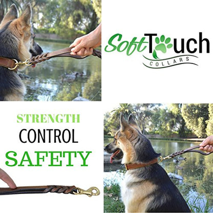 6 Foot Braided Leather Dog Leash with Traffic Handle, Two Handles for Training and Safety, Double Your Control with 2 Locations, Lead for Large and Medium Dogs Brown 6ft x 3/4 Inch - color: Brown