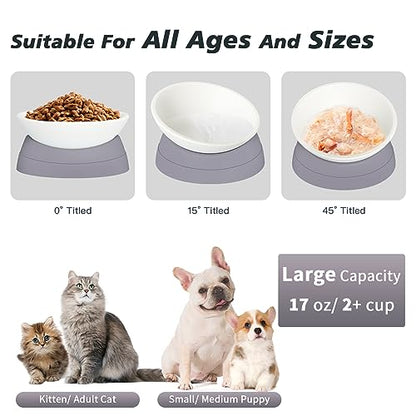 Ravitat 4Pcs Elevated Cat Food Bowl - Adjustable, Anti-Slip & Anti-Noise, Protects Pet's Spine, Thickened Plastic, 17 Oz - color: Light Blue & Pink & Black & Grey