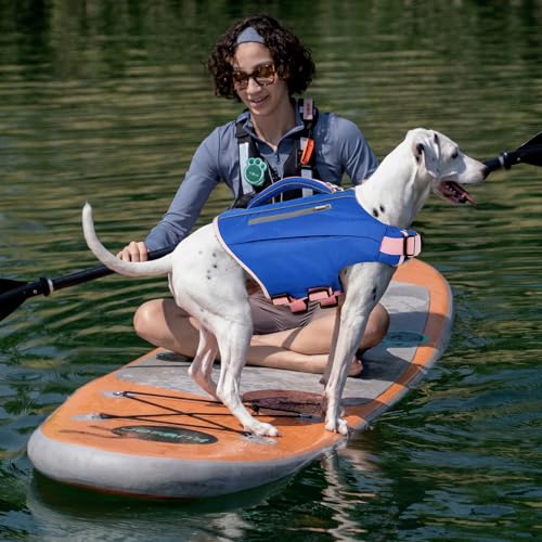 Kuoser Dog Life Jacket, Reflective Swim Vest Adjustable with Rescue Handle | High Flotation, Rescue Handle, Adjustable, Reflective,2 Storage Pockets, Pool Lake Boat Beach, Small Medium Large dogs - color: Blue, size: S (Chest Girth:16.9-21.3'')