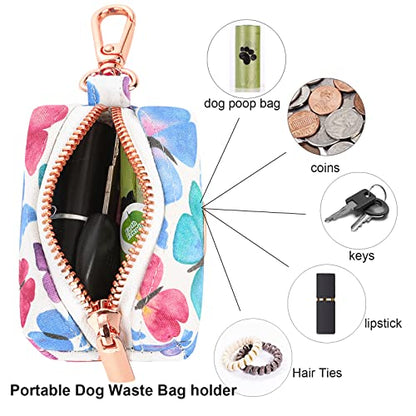 ARING PET Dog Waste Bag Dispenser, Cotton Doggy Poop Bags Holders Attach to Any Leashes, Portable Washable Butterfly Pattern Pet Waste Pouch Dispenser with Metal Zipper - color: B:Butterfly
