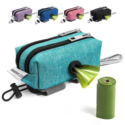Dog Poop Bag Holder for Leashes - Dog Poop Bag Dispenser and Treat Holder with 2 Waterproof Pouches for Pet Waste Bags and Walking Accessories + 1 Free Roll - Leashrr 2.0 (Teal) - color: Teal