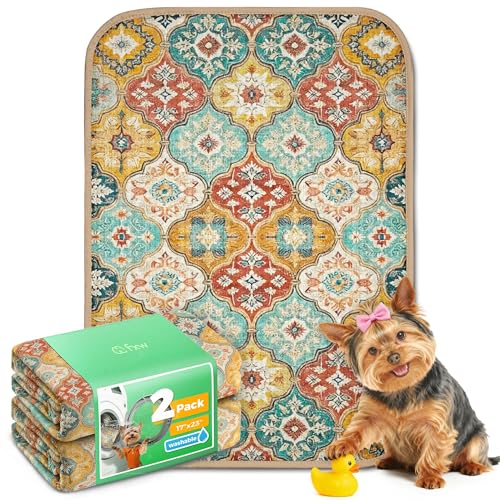 FXW Washable Pee Pads for Dogs, Puppy Pads with Super Absorbent, Specifically Designed for 24inch Cages, 17" x 23" Rectangle, Beige Gourd, 2 Packs - color: Beige Gourd, size: 17" x 23" (2 Packs)