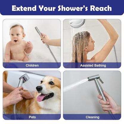 59" Brushed Nickel Shower Hose Replacement Handheld Kink Free Stainless Steel Shower Head Wand Hose Extension Extra Long with Brass Insert and Nut, Durable & Flexible for Pet Bathing Cleaning - color: Brushed Nickel, size: 59 Inches