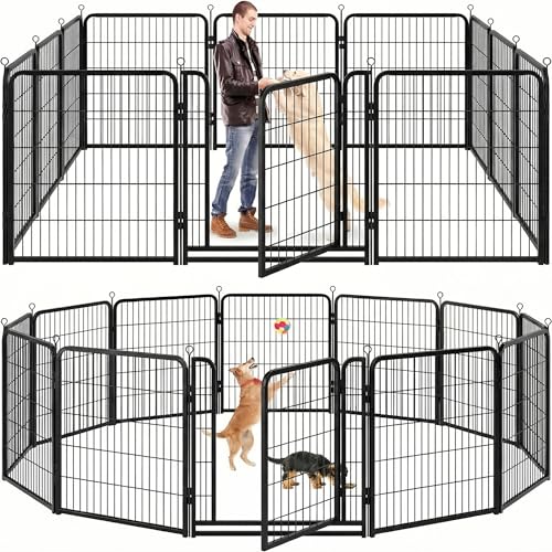 Kfvigoho Dog Playpen Outdoor Extra Wide 12 Piece Panels Heavy Duty Anti-Rust Coating-Strengthened Dog Fence 40" Height with Doors Portable for RV Camping Yard, Total 32FT, 79 Sq.ft, Snowy Black - style: 32"W x 40"H