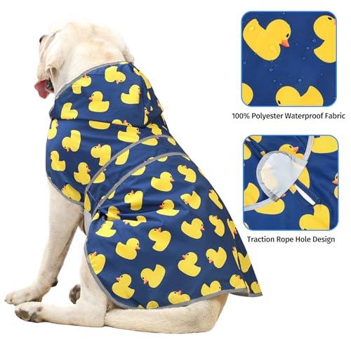 Dog Raincoat for Large Dogs Waterproof Jacket Hooded Rain Coats with Reflective Strips Leash Hole & Poncho Adjustable Fit (Duck,XXL) - color: Blue Duck, size: XX-Large