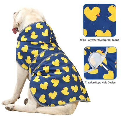 Dog Raincoat for Large Dogs Waterproof Jacket Hooded Rain Coats with Reflective Strips Leash Hole & Poncho Adjustable Fit (Duck,XXL) - color: Blue Duck, size: XX-Large