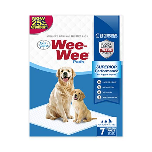 Four Paws Wee-Wee Superior Performance Unscented Puppy Pee Pads for Dogs & Puppies, Quilted Leak-Proof Dog Housebreaking Potty Training Floor Protection, Pet Supplies, 22" x 23", 7 Count - size: 7 Count