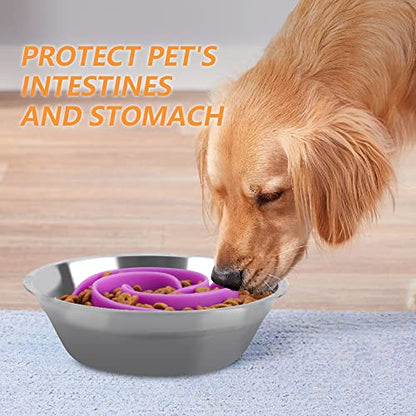 Slow Feeder Dog Bowls Insert, Animire Soft Silicone Slow Eating Dog Food Bowl for Small, Medium and Large Dogs, Compatible with Regular and Elevated Bowls - color: Purple, size: S