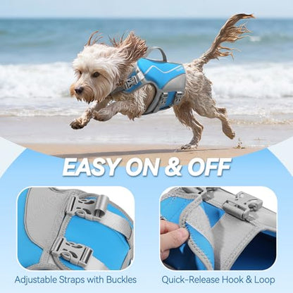 VIVAGLORY Neoprene Dog Life Vest, Dog Life Jacket for Swimming & Boating, Buoyancy & Comfort for Puppy Doggy, Swimming Vest with Handle, M, Cyra Blue | High Visibility Adjustable for Doggy Cat Puppy, Lifejacket with Leash Ring & Handle for Swimming & Boat