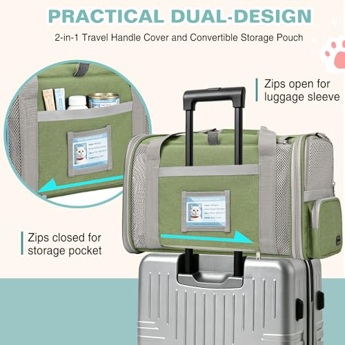 Soft Cat Carrier for Pets Up to 20 Lbs, Collapsible Cat Carrier Bag with Privacy Curtains, Airline Approved Small Pet Carrier for Small Medium Cats Dogs Puppy, Washable Soft Pet Travel Bag Dog Carrier - color: Grass Green