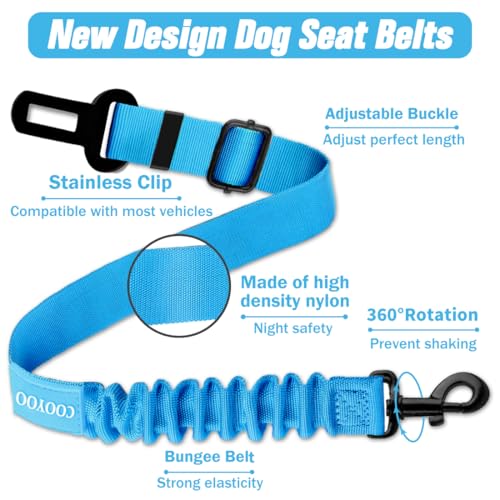 COOYOO Dog Seat Belt, Durability Retractable Dog Car Harness Adjustable Dog Seat Belt for Vehicle Nylon Pet Safety Seat Belts Heavy Duty & Elastic - color: Set 01 Pack B-Blue