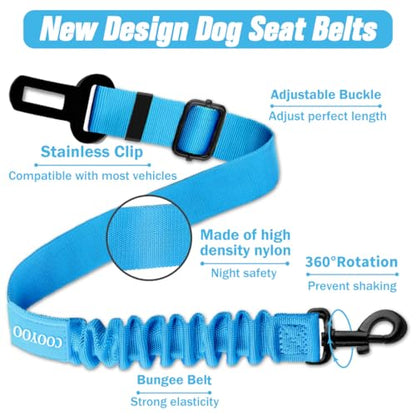COOYOO Dog Seat Belt, Durability Retractable Dog Car Harness Adjustable Dog Seat Belt for Vehicle Nylon Pet Safety Seat Belts Heavy Duty & Elastic - color: Set 01 Pack B-Blue