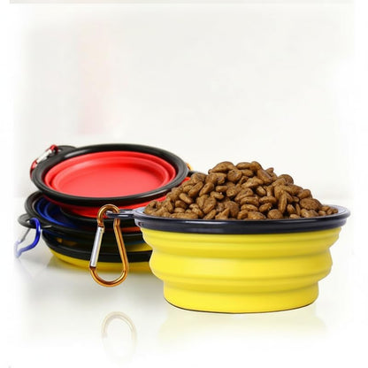 Silicone Foldable Pet Food Water Feeder, Collapsible Travel Bowl for Dog and Cat, Outdoor Portable (Yellow) - color: Yellow