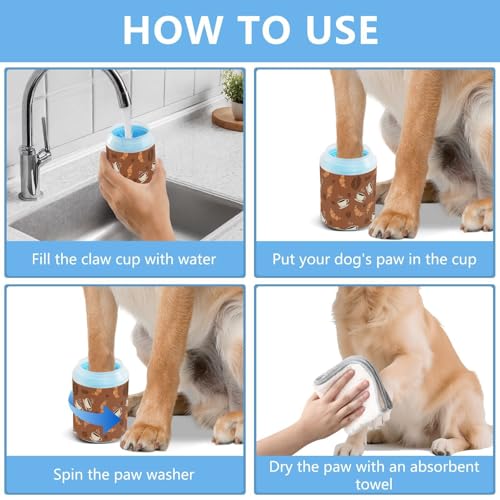 Breakfast Coffee Brown Print Dog Paw Cleaner Cup with Soft Silicone Brush, Portable Lightweight Small Muddy Paw Washer for Dogs, Easy to Use Pet Foot Cleaner