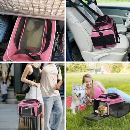 Petskd Top and Side Expandable Pet Carrier 18x11x11 Inches Delta United Airline Approved, Soft-Sided Carrier for Small Cats and Dogs with Locking Safety Zippers and Anti-Scratch Mesh(Pink) - color: Pink, size: 18.0"L x 11.0"W x 11.0"H