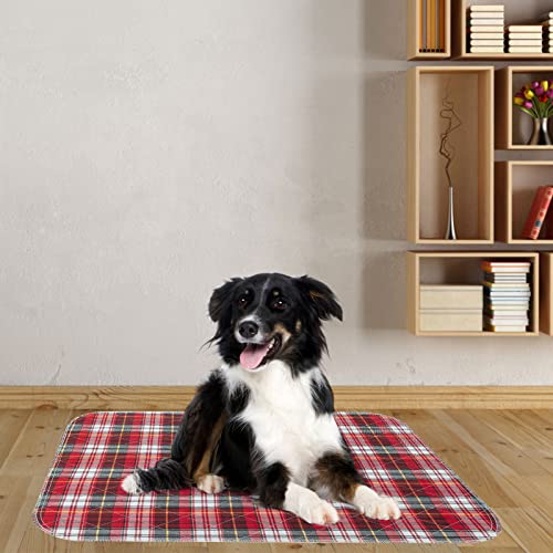 KOOLTAIL Washable Pee Pads for Dogs - Waterproof & Non-Slip Plaid Puppy Potty Training, Reusable Whelping Pad, Dog Food Feeding Mat, Red & Blue - size: 18" x 24" (4 Pack)