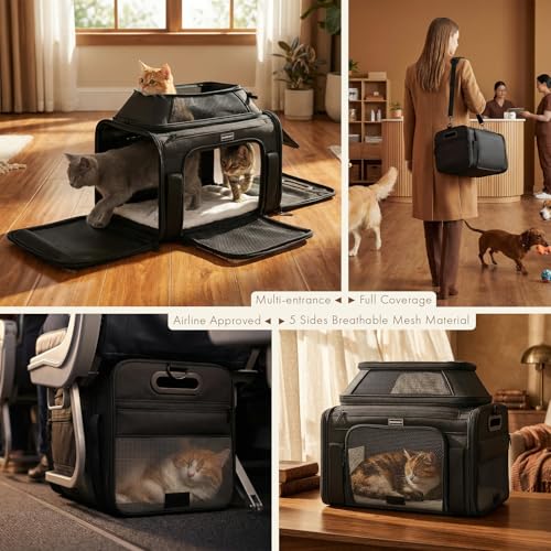 Top-Expandable Pet Carrier with Treat & Pet Window,18x13x9.5 Inch Southwest Frontier Airline Approved,Soft-Sided Dog Carrier for Small Dogs and Cats,Travel Cat Carrier with Locking Safety Zippers - color: Black, size: 18.0"L x 13.5"W x 9.5"H
