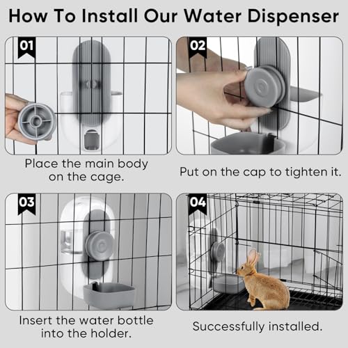 Lemtrflo 28oz Hanging Automatic Water Dispenser，Rabbit Water Bottle,Bunny Guinea Pig Ferret Water Bowl for Cage,Suitable for Small Animal Puppies(Cage Grid Spacing Over 1.2'') (Gray) - color: Gray