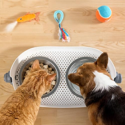 All for Paws Elevated Dog Bowls, Stainless Steel Food & Water Bowls, Height Adjustable Raised Cat Feeder Mess Proof Pet Feeding Bowls for Small to Large Size Dogs - size: Large