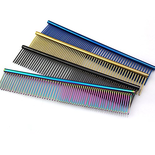 ZoCr Stainless Steel Pet Comb for Dogs Cats, Pet Grooming Comb with Different Spaced Rounded Teeth (Silvery) - color: Silvery