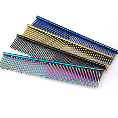 ZoCr Stainless Steel Pet Comb for Dogs Cats, Pet Grooming Comb with Different Spaced Rounded Teeth (Silvery) - color: Silvery