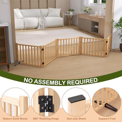 Wooden Freestanding Dog Gate Indoor, 16.9" H No-Painted Foldable Dog Gates, Portable Doggy Gate for Stairs Doorways- 5 Panels - size: 【5 Panels】H:16.9"