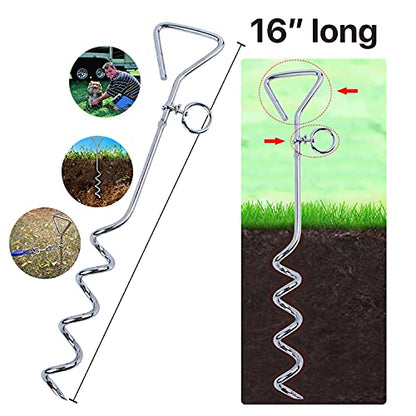 Katzco Dog Tie-Out Stake - Heavy Duty 16" Dog Stakes for Outside, Yard and Camping, Corkscrew Arrowhead Design with Tangle-Free 360 Swivel Hook - Water Resistant Pet Restraint Tool up to 80 lb Dogs - size: Metal Dog Tie-Out Stake (1-Pack)
