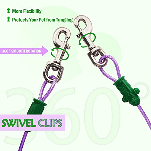 Petest Reflective Tie Out Cable with Crimp Cover for Heavy Dogs Up to 125 Pounds, 40 Feet - color: Green & Purple, size: 125lbs40ft