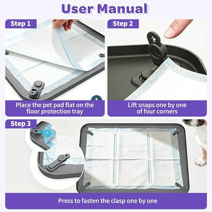 Dog Training Floor Protection Trays 24in x 16in Non-Slip Silicone Puppy Potty Training Tray Leak Proof Raised Edge Dog Pee Pad Holder (Large)