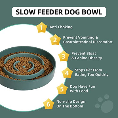 Havniva Ceramic Slow Feeder Dog Bowls, 1.6 Cups Dog Bowl Slow Feeding for Medium Breed, 8.2inch Puzzle Dog Food Bowl Slow Feeder Non-Slip Anti-Gulping and Anti-Choking Reduces Bloating - color: 1 x Dark Green-A, size: 8.2inch