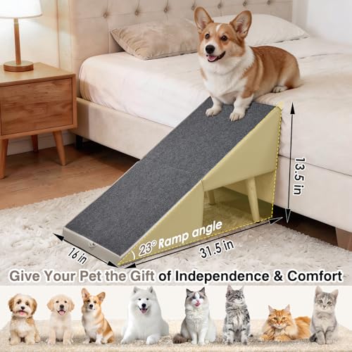 Split Ottoman Dogs Ramp, Dog Ramp for Couch and Bed, Dog Stairs for Small Dogs and Cats, 2-in-1 Foldable Wooden Pet Stairs and Ottoman,Non-Slip Fabric Surface Ramp for Couch and Bed Gray - color: Gray